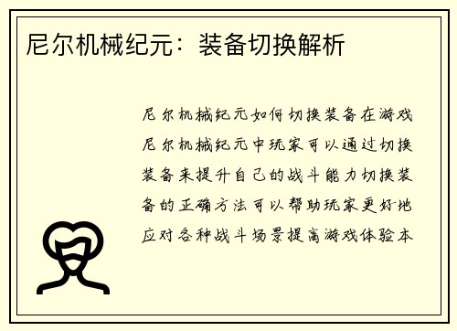 尼尔机械纪元：装备切换解析