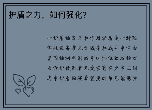 护盾之力，如何强化？