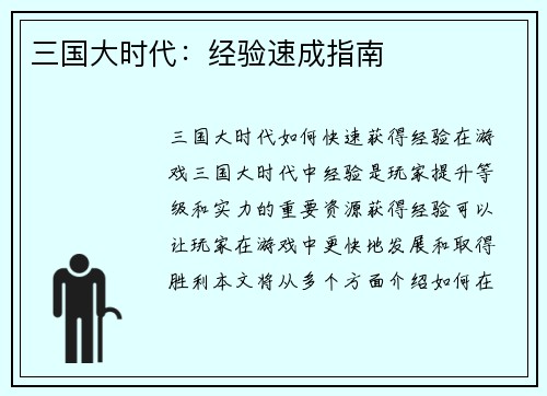 三国大时代：经验速成指南